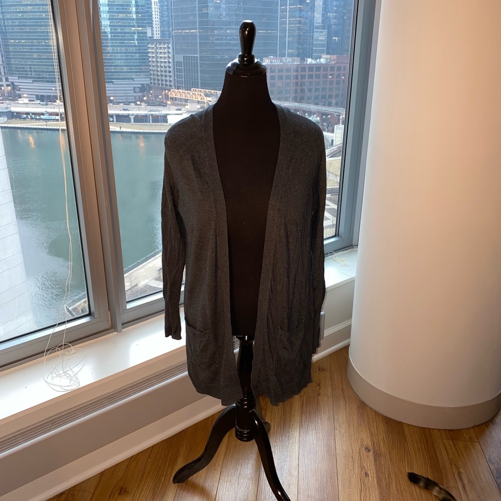 Gray Long Open-front Cardigan